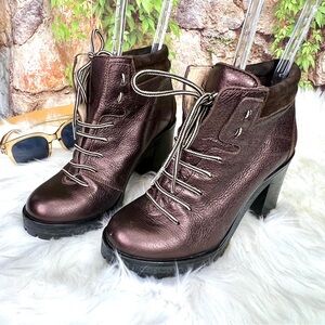 LIU-JO Italian Made Brown Lace Up Boots with Chunky Heel, 38